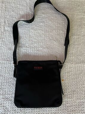 GUESS Black Nylon Messenger Bag with Red Logo